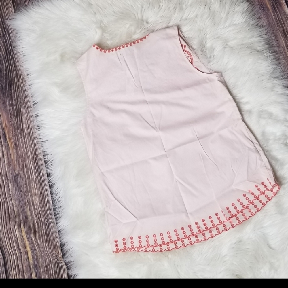 🥳HP🥳 J. Crew Pink Red EmbroideSleeveless Top - Picture 3 of 8